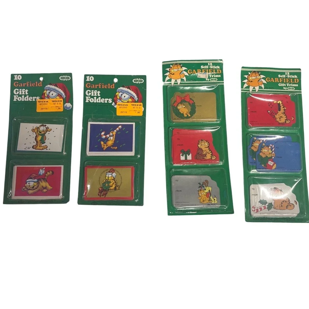 Vintage Garfield Christmas Gift Folders/Tags Self Stick lCleo Lot of 4  1978 NWT